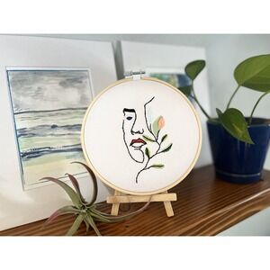 Abstract Women Flower - Finished Completed Embroidery Hoop Art, Ready to Hang